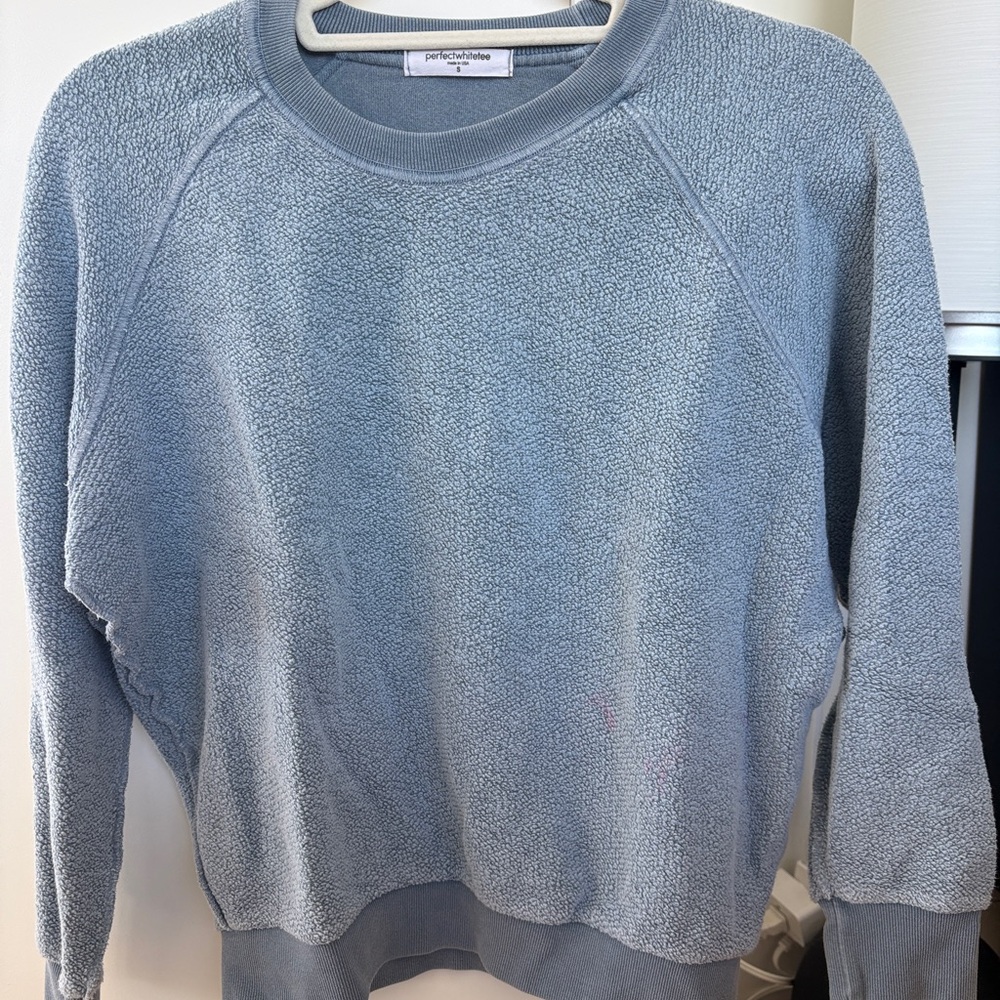 perfectwhitetee Light Blue/Teddy Fleece Pullover Sweatshirt